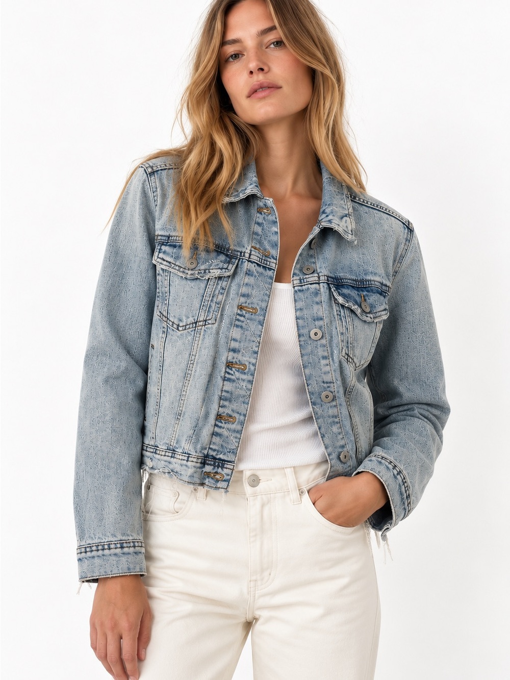 Zara Light Blue Cropped Denim Jacket
